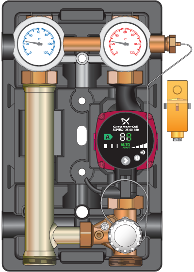 Насосная группа(8 поколение)Meibes MK 1" с насосом Grundfos UPS 25-60(Термостат)